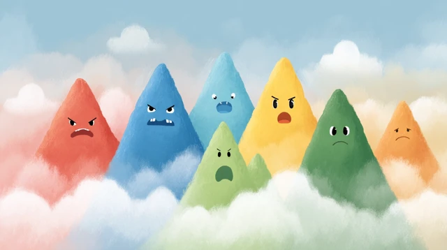 Cute Cartoon Mountains with Emotions Colorful Environment