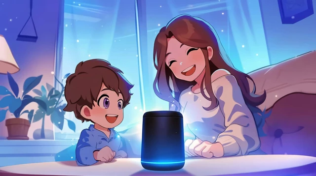 Cozy Family Illustration Boy and Mom Talking