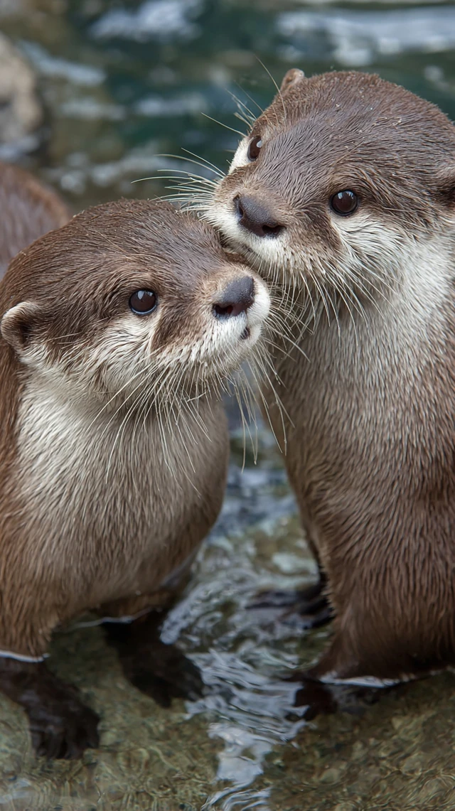 Two Adorable Otters Playing HD Wallpaper