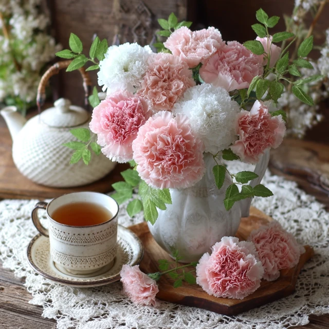 Vintage Floral Arrangement: Roses, Carnations, and More
