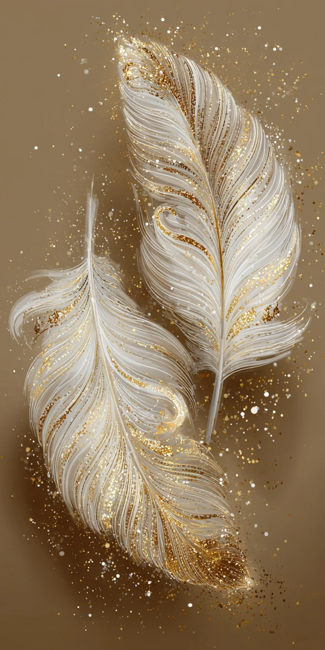 White Feathers with Golden Edges Glitter Illustration