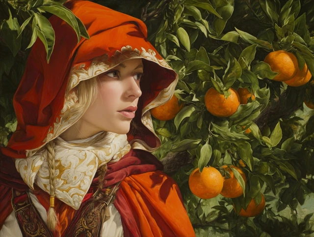 Mandarynne Beautiful Woman with Oranges Painting