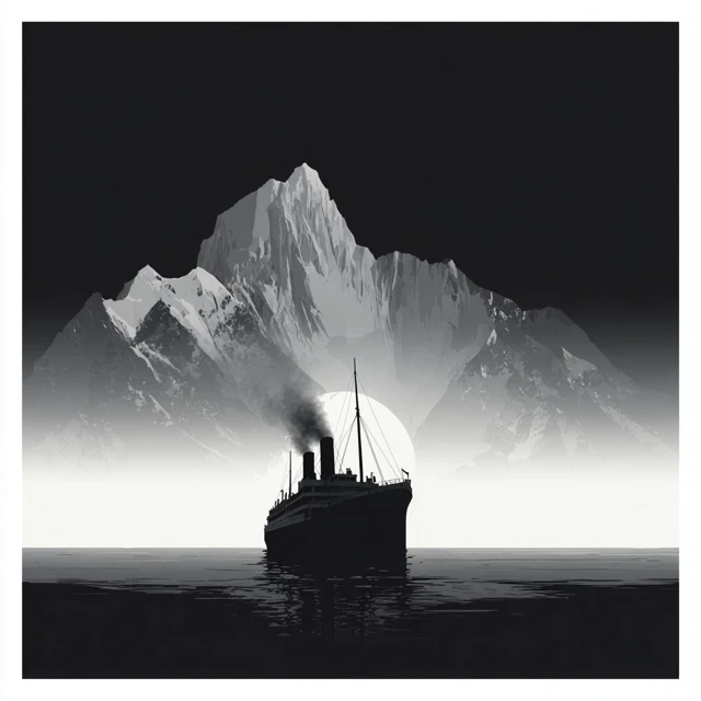 Arctic Steamship Black and White Illustration
