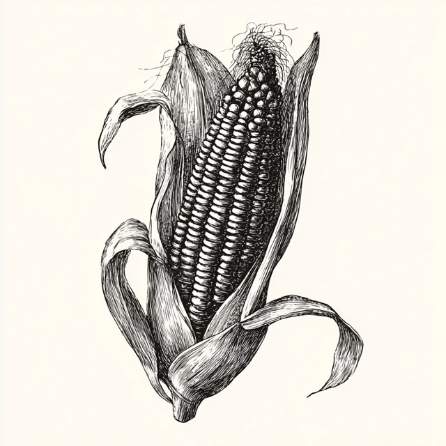 Vintage Corn Cob Engraving Monochrome Clipart