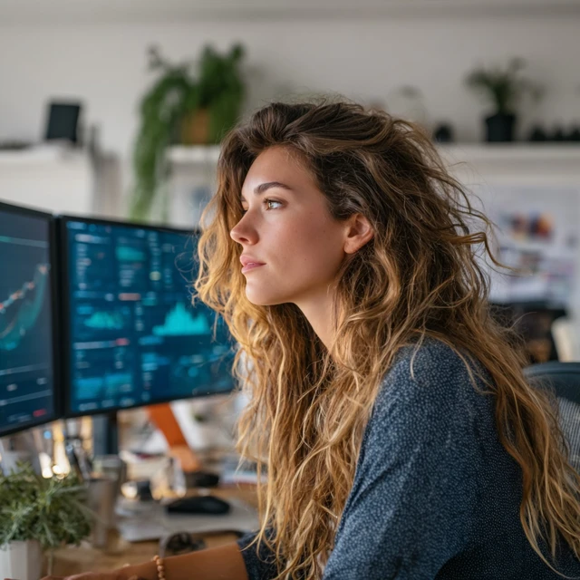 Blonde Office Worker Digital Marketing Analysis