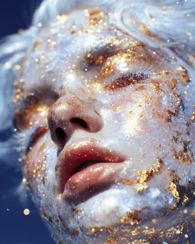 Golden Face Portrait with Starry Background