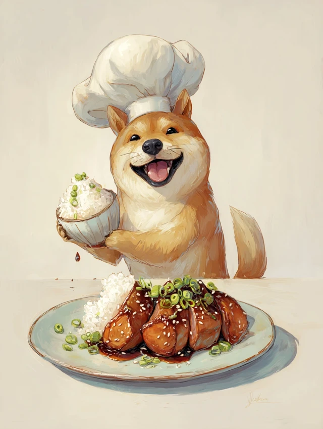 Chef Shiba Inu with Teriyaki and Rice