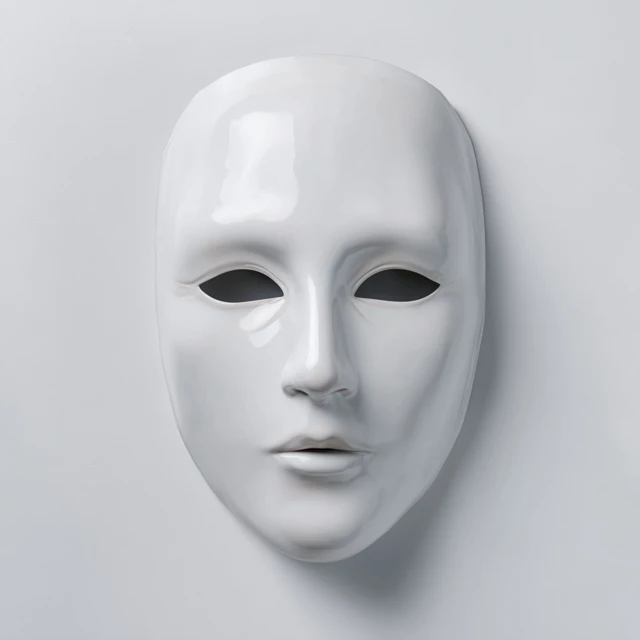 White Plastic Mask on White Background Photorealistic