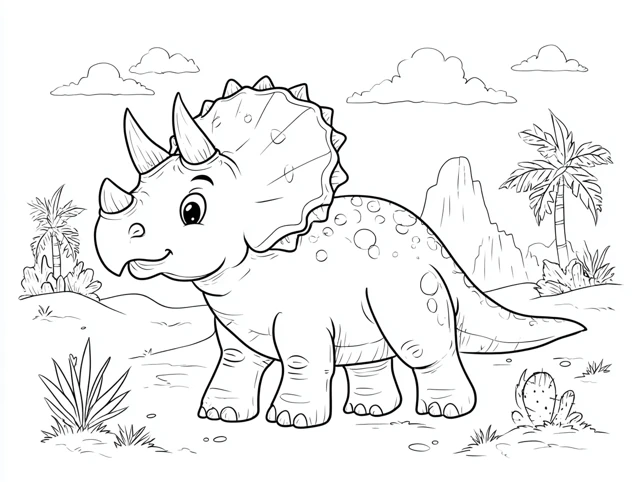 Triceratops Coloring Page For Kids Simple Illustration