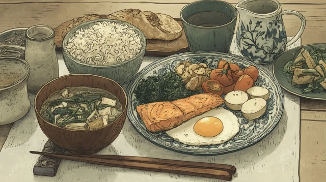 Delicious Japanese Breakfast Anime Style