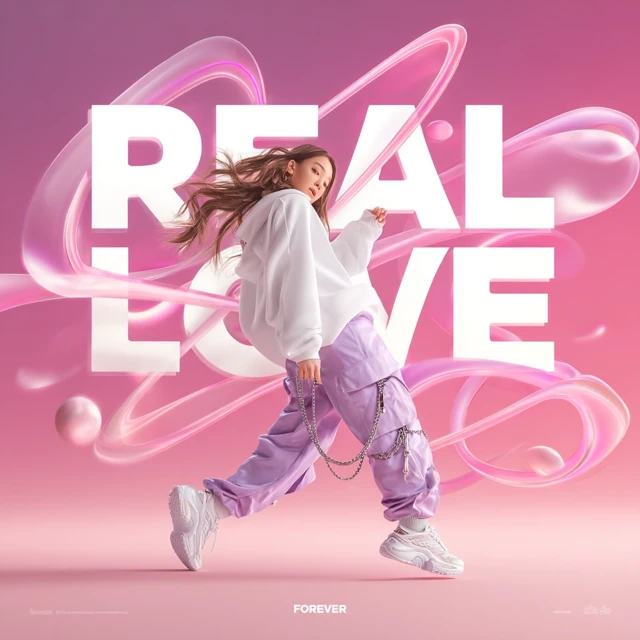 Fashion Ad: Real Love Forever - Young Model, Pink Gradient