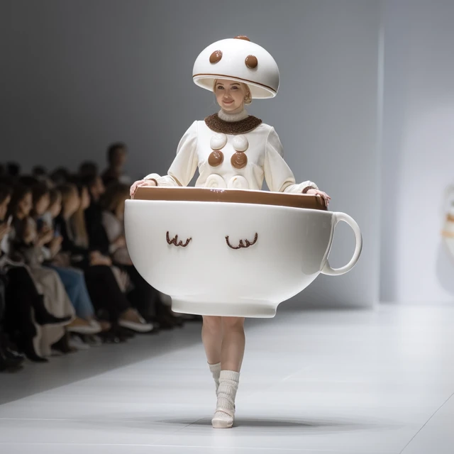 Coffee Cup Fashion Runway Look Gzhel Porcelain