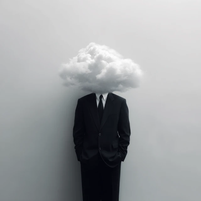 Man with Cloud Head Surreal Monochrome