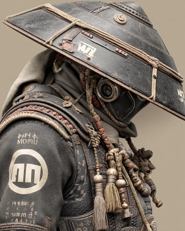 Japanese Samurai in Black Armor