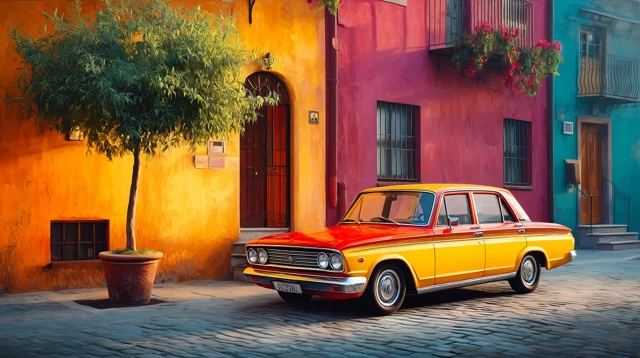 Classic Car Oil Painting Cinematic Texture Art