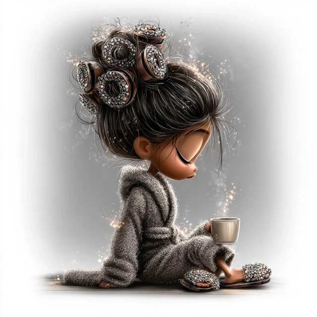 Cute Cartoon Woman Relaxing with Coffee