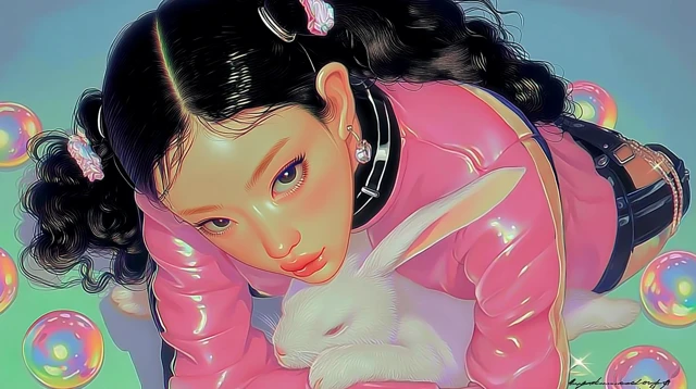 Girl with Bunny Illustration 2D