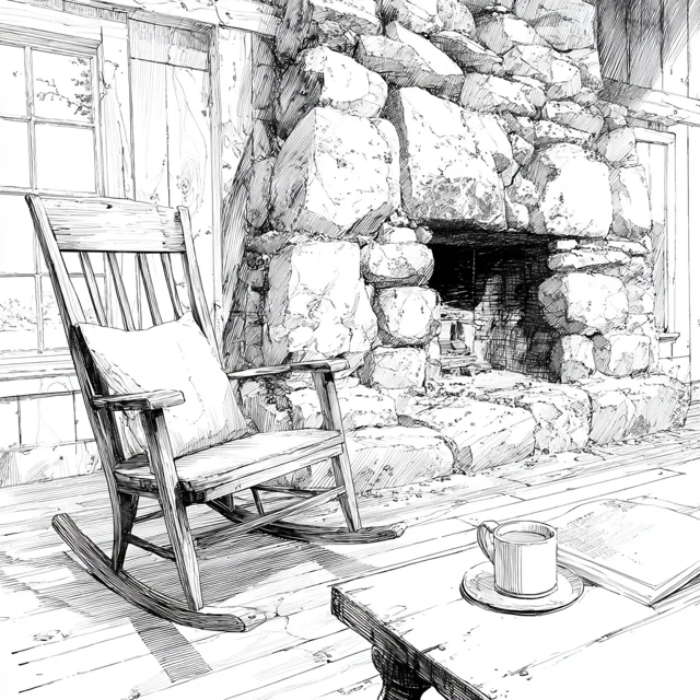Cozy Fireplace Scene Pencil Drawing