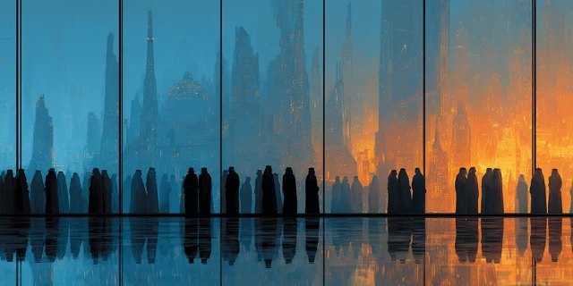 Futuristic Saudi Arabia: Men in Office with Cityscape