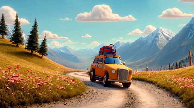 Cartoon SUV Adventure in the Swiss Alps