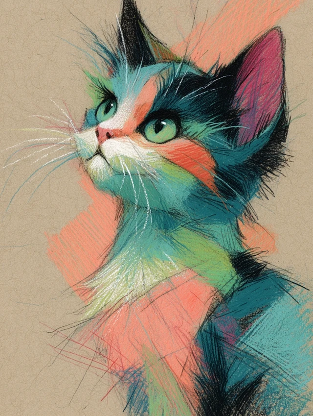 Pastel Whimsical Kitty Sketch
