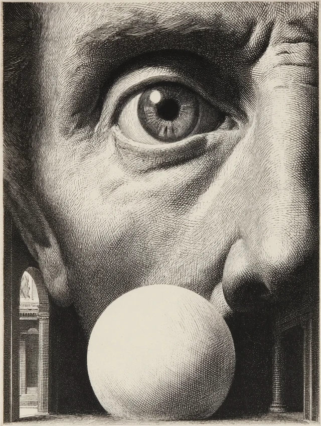 Victorian Portrait Man on Sphere, Escher Inspired