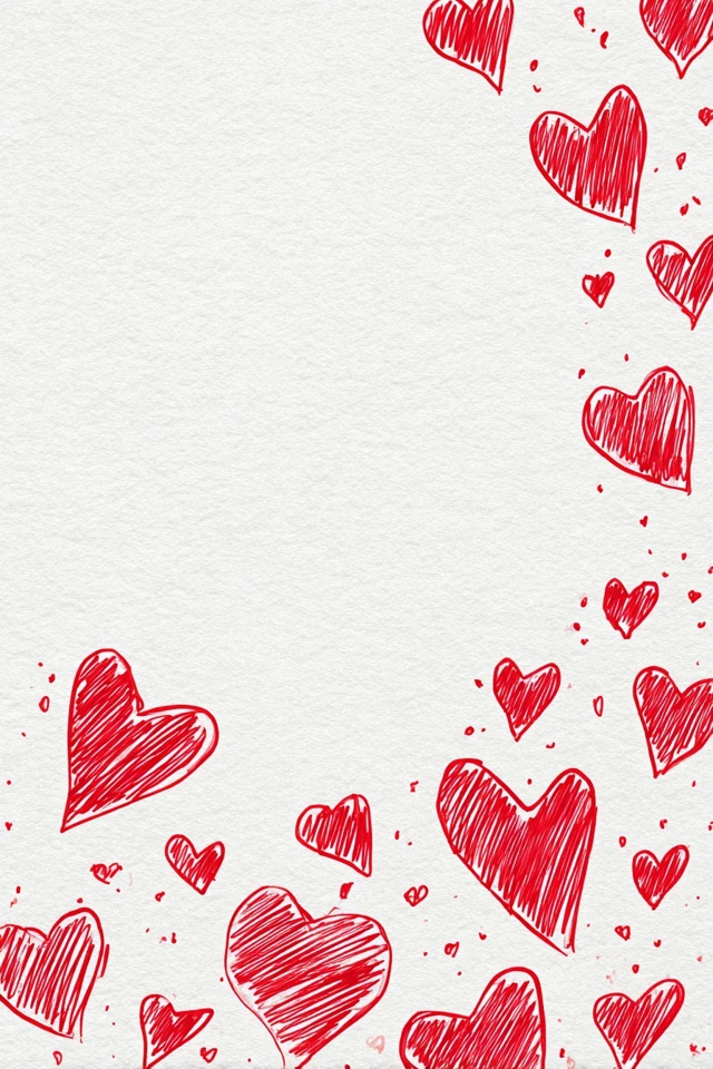 Hand Drawn Red Hearts on White Background