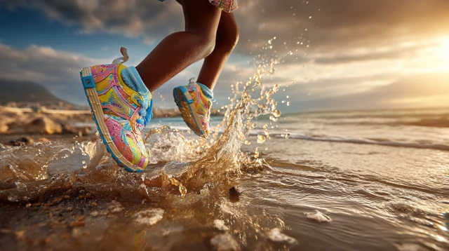 Girl Jumping in Puddle Sneakers Water Splash