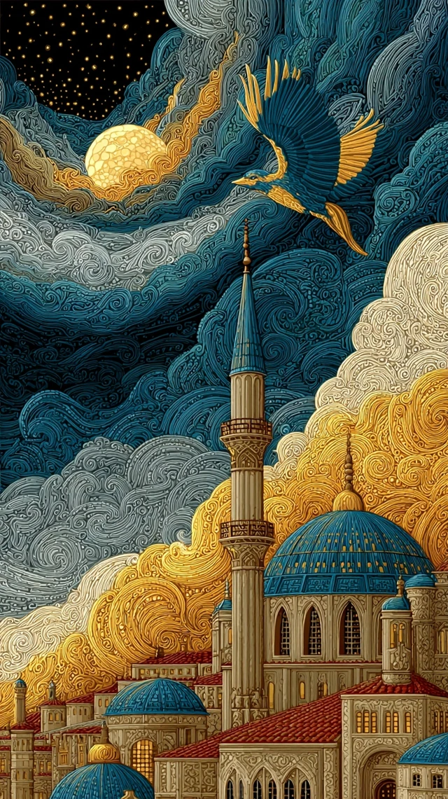 Magical Night Cityscape in Klimt Style