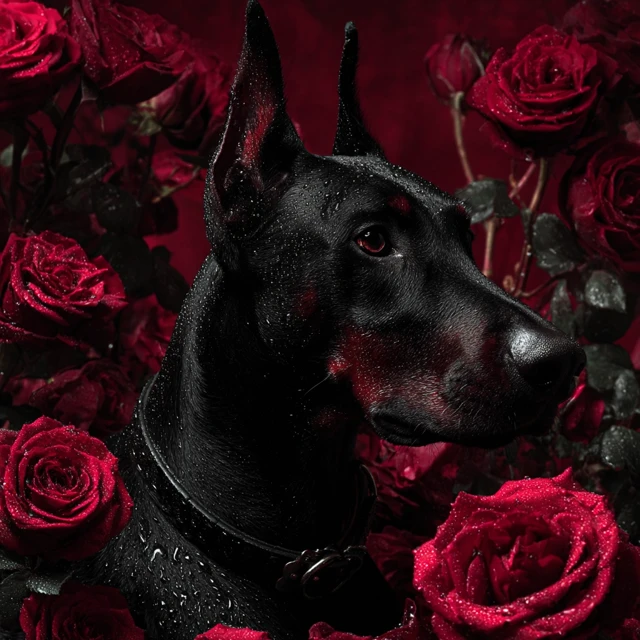 Black Doberman in Roses Music Cover Art