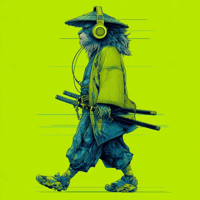 Lion Samurai Illustration in Japanese Style