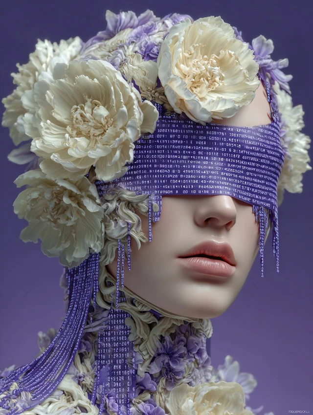 Surreal Portrait Woman Petals Violet Fog