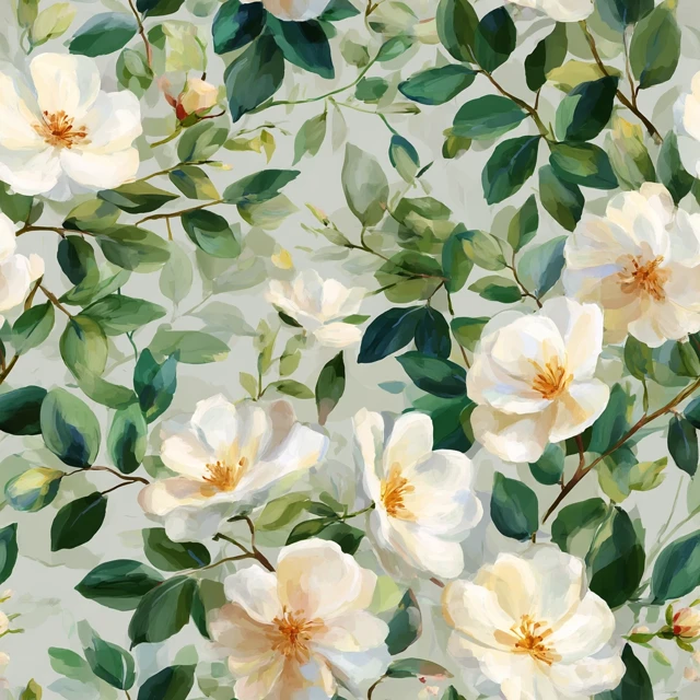 White Rose Floral Seamless Pattern Watercolor Design