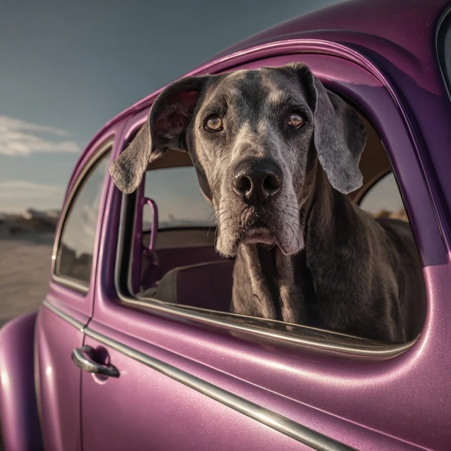 VW Beetle with a Great Dane Photography