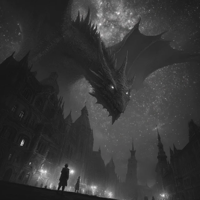Dragon Over City Noir RPG Art