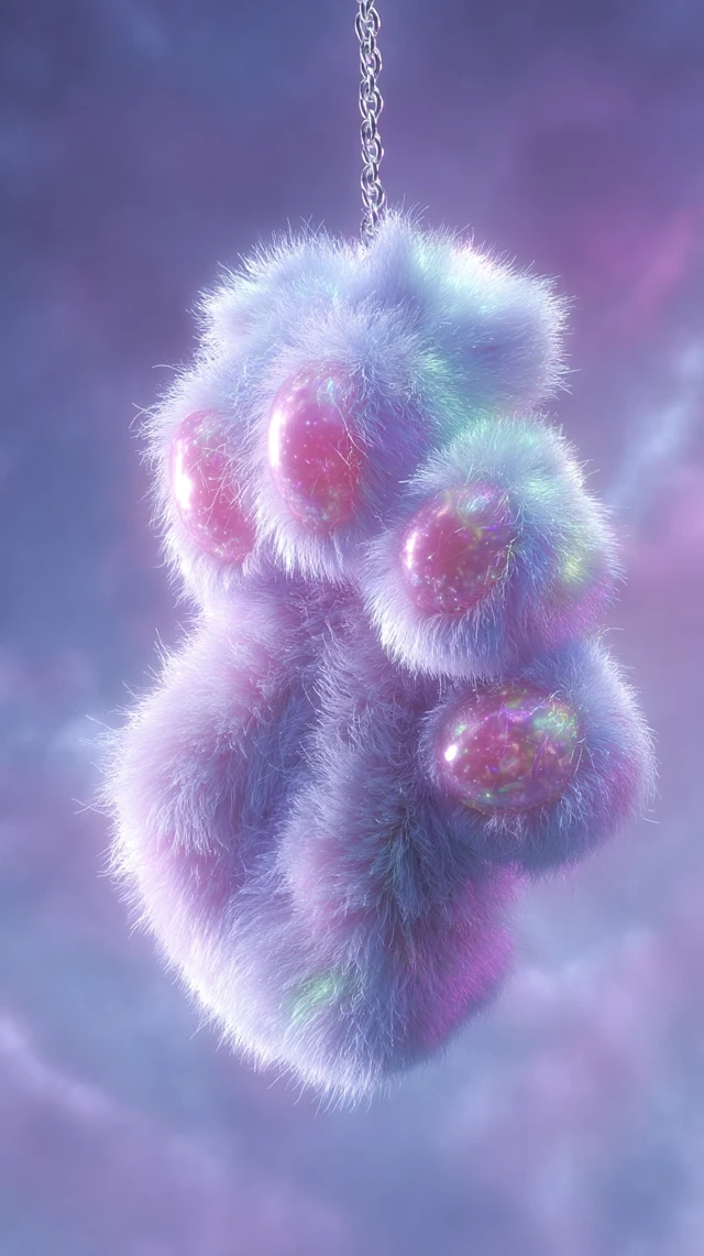 Fluffy Pastel Cat Paw Keychain Ultra Detailed 3D