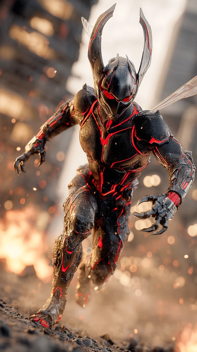 Demonic Ant-Man in a Burning City