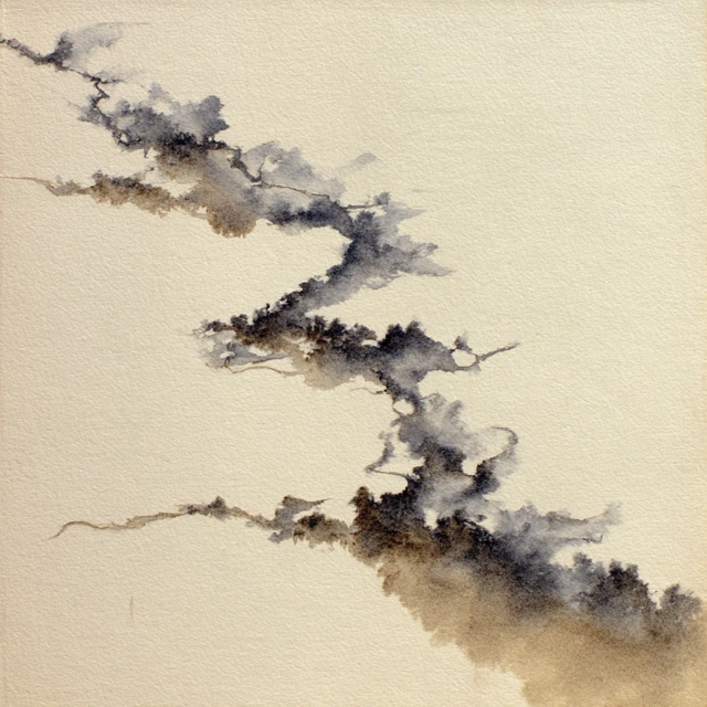 Oriental Ink Wash Painting Forest and Tea Smoke