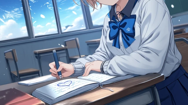 Anime Notebook Drawing Heart Mark Close Up