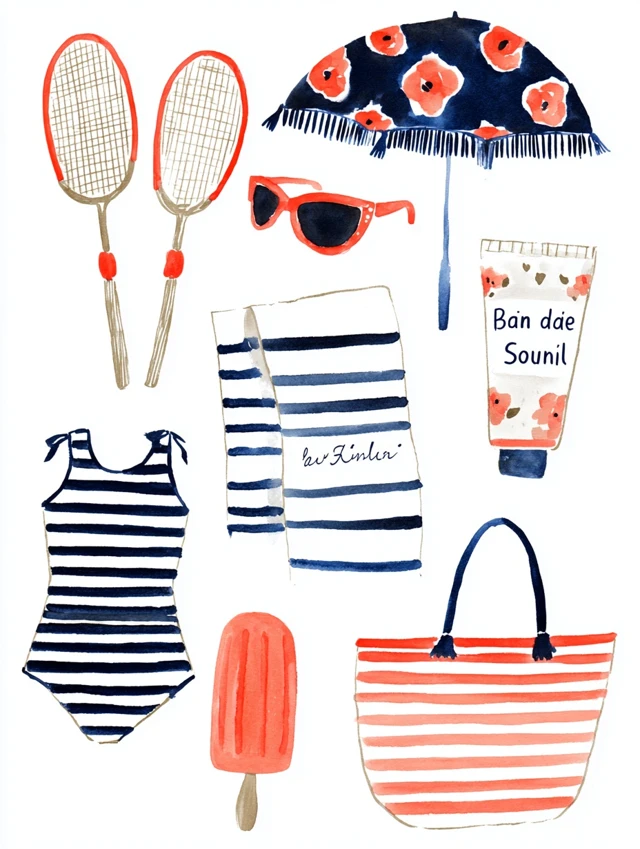 Summer Flat Lay Hand Painted Illustration