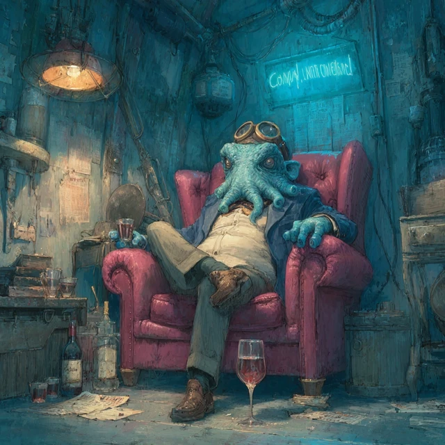 Uncleftish Beholding SciFi Creature in Armchair