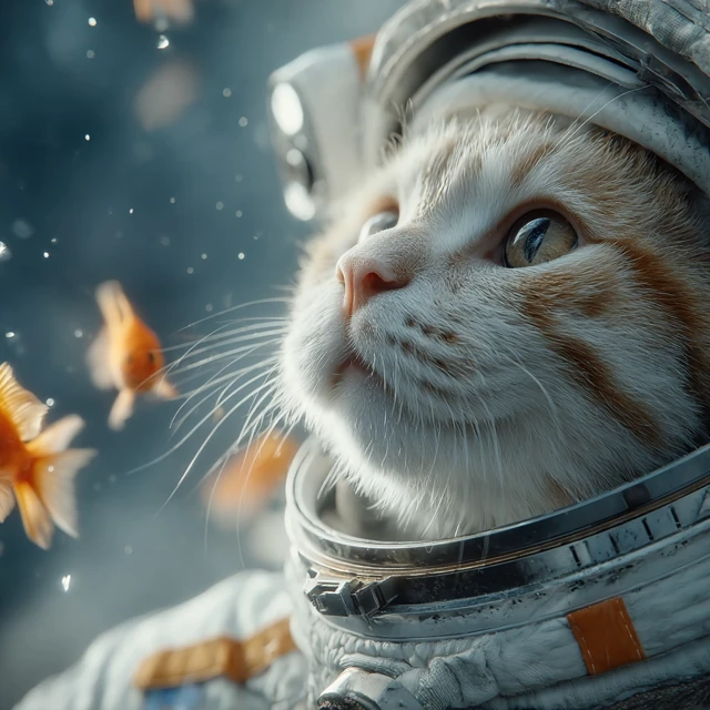 Astronaut Cat in Space with Goldfish Cyberpunk Art