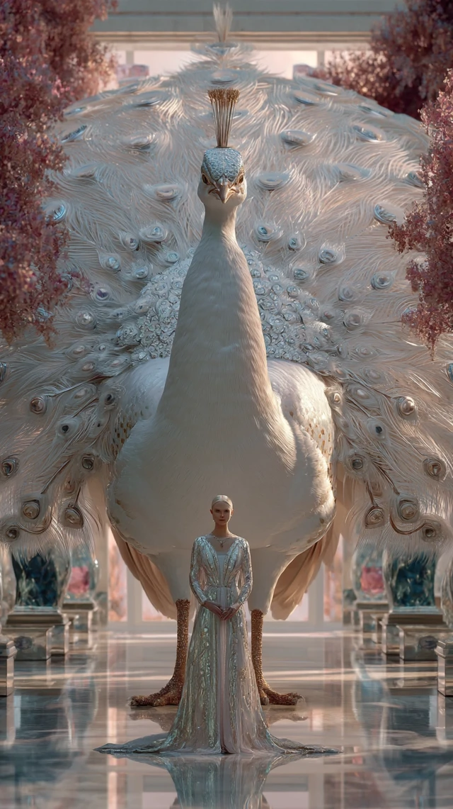Diamond Peacock Guardian Portrait Luxurious Fantasy