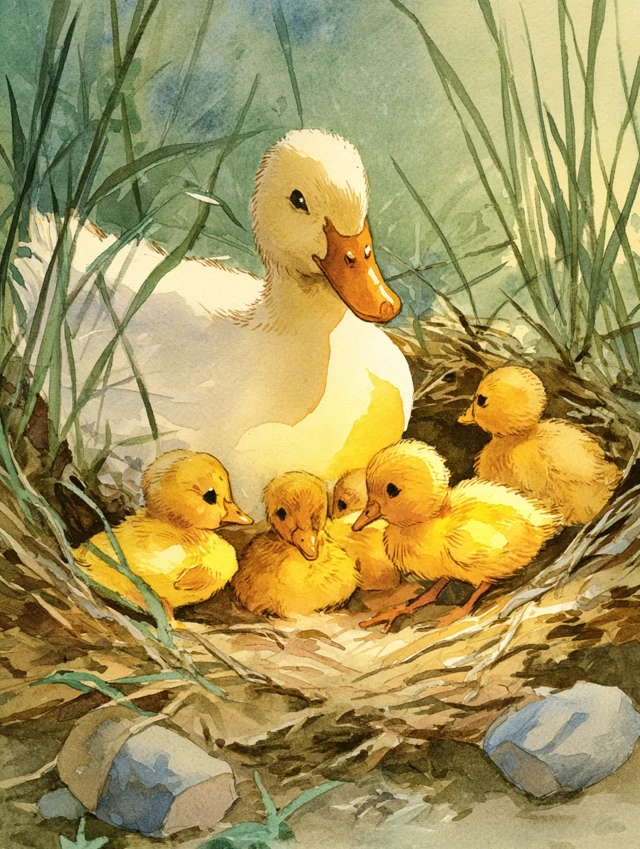 Ducklings and Mother Duck Picture Book Style