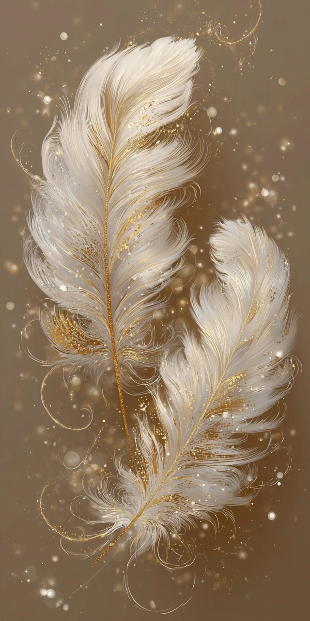 White Feathers with Golden Edges Glitter Illustration