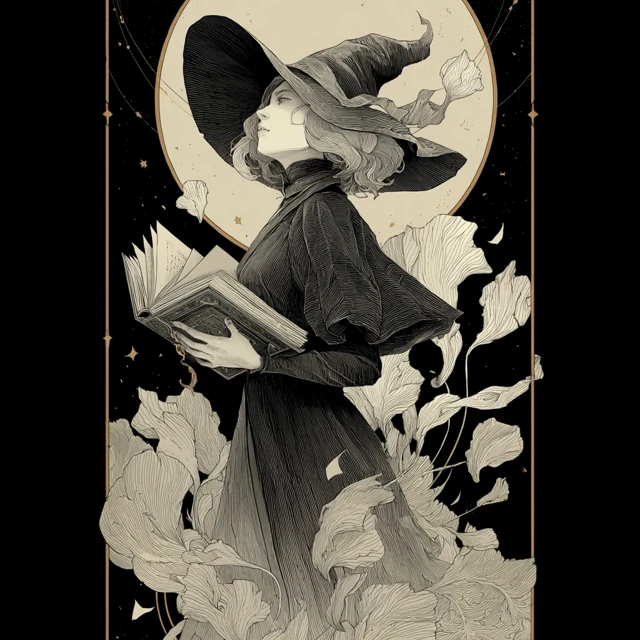 Witch Tarot Illustration Magic Book Linework