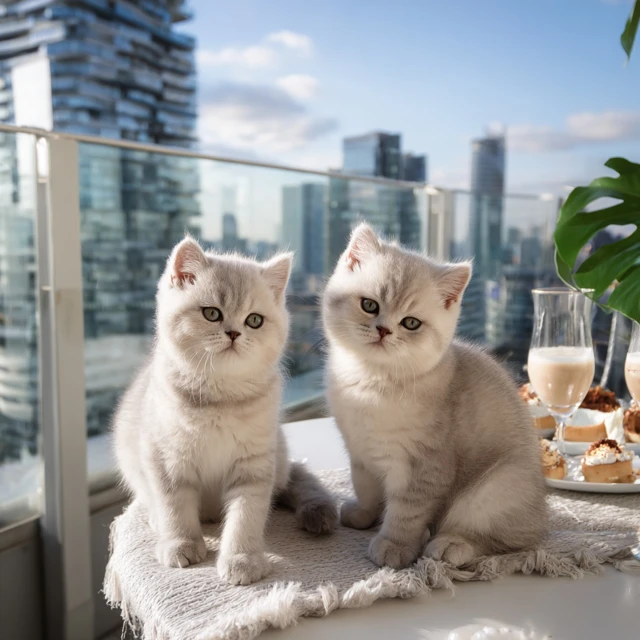 Cute Kittens on a Balcony Luxurious Morning Scene