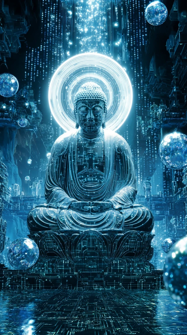 Cyberpunk Buddha Digital Temple