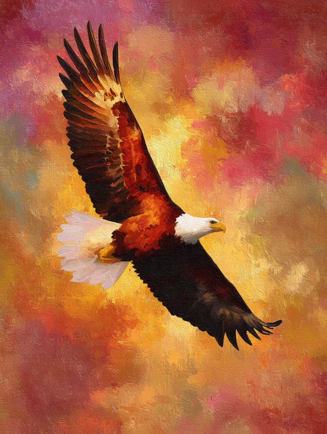Majestic Eagle Soaring Through Sunset Oil Painting