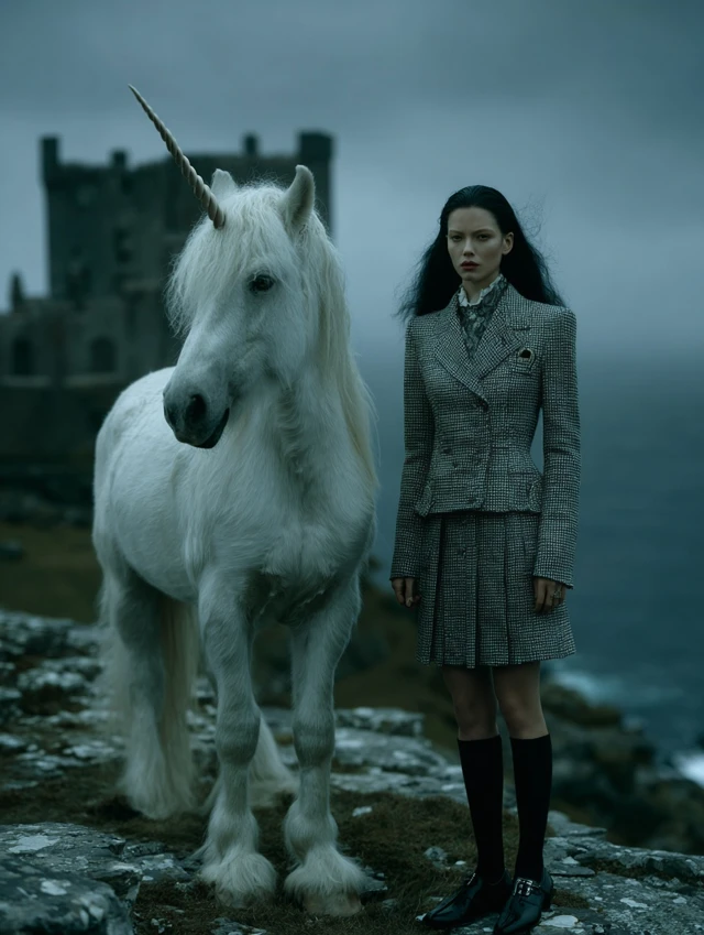 Gothic Castle Asian Model and Unicorn Photography
